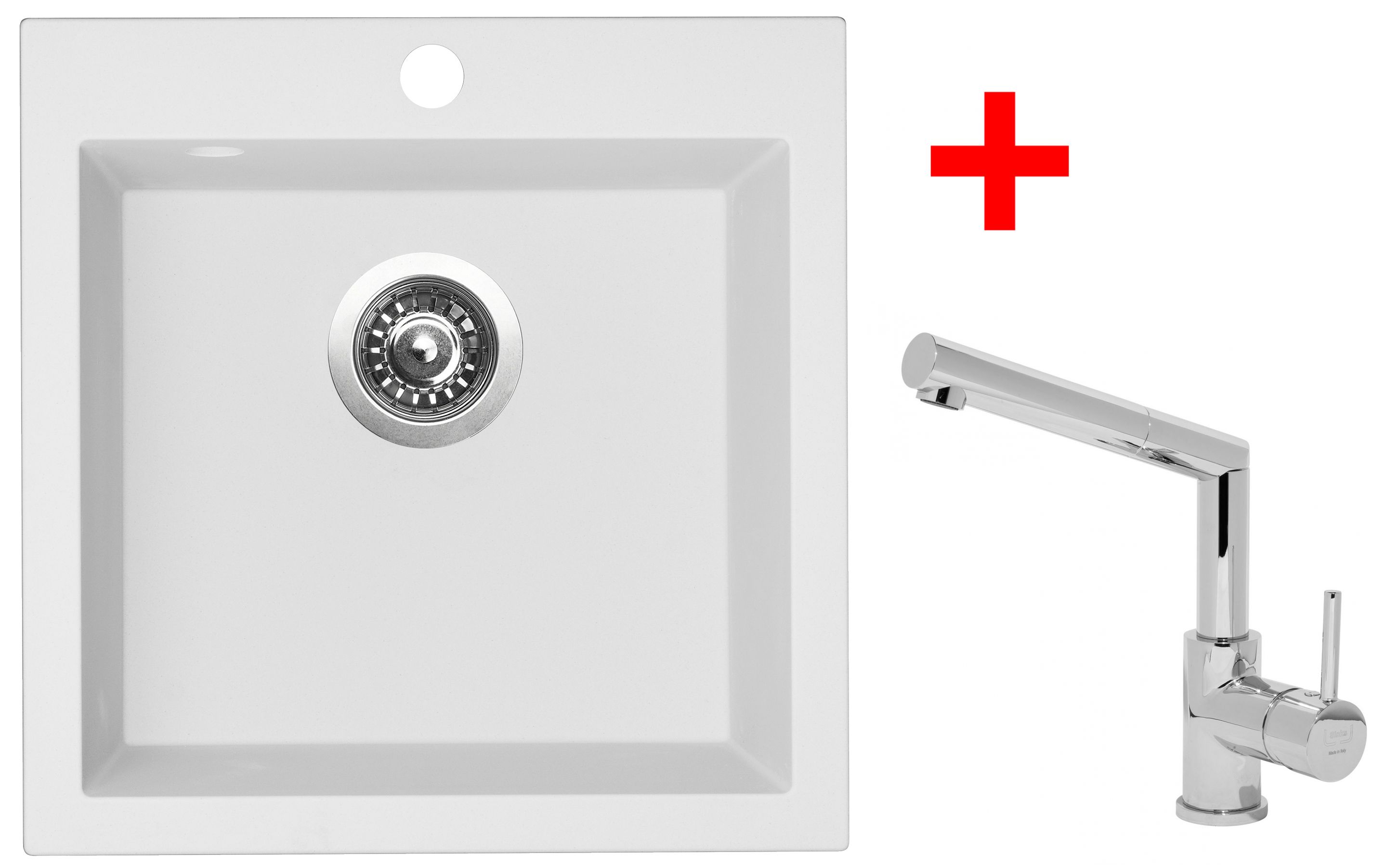 Sinks VIVA 455 set + baterie MIX 350 P chrom - komplet, barva:Bílá barva:Chrom