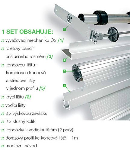 Roletový set metallic- line systém 25 mm- hliník, Šířka skříňky:600 mmVýška:1500 mm