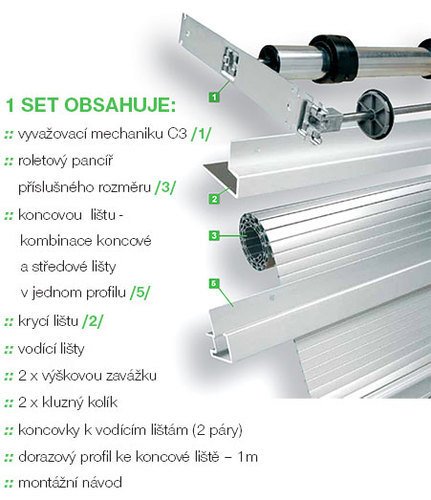 roletový set metallic-line systém 25mm -hliník 900x1500mm, Šířka skříňky:600 mmVýška:1500mm