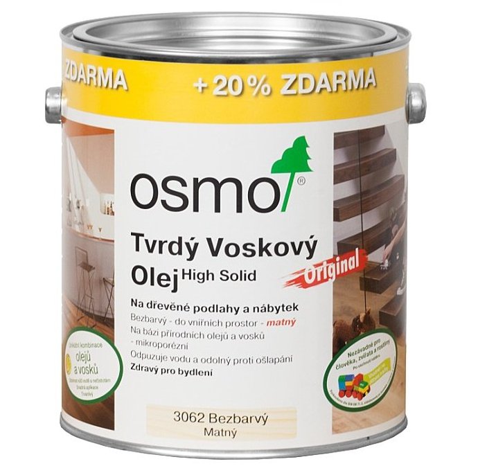 OSMO tvrdý voskový olej Originál 3062 bezbarvý mat 0,75 l, objem:3l