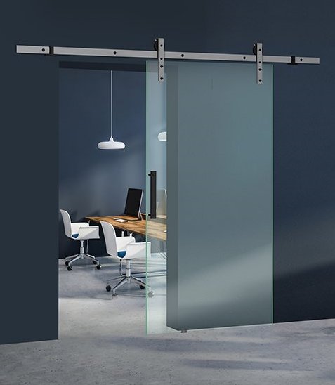 THOR GLASS sada na posuvné skleněné dveře na 100 kg černé včetně kolejnice 195 cm