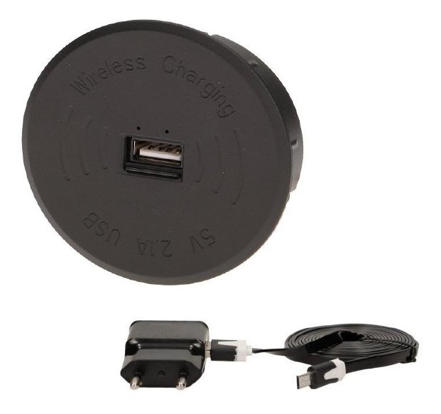 Nabíječka indukční zápustná kulatá 60 mm+ 1x USB , Povrchová úprava:černáObsahuje USB:anoIndukce:Ano