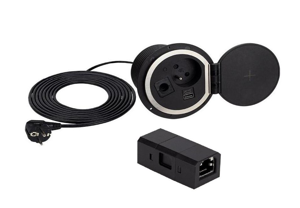 Design Light SAMBO BOX zápustná zásuvka 1 x 230V, 2 x USB + 1 x RJ45,indukce, černá