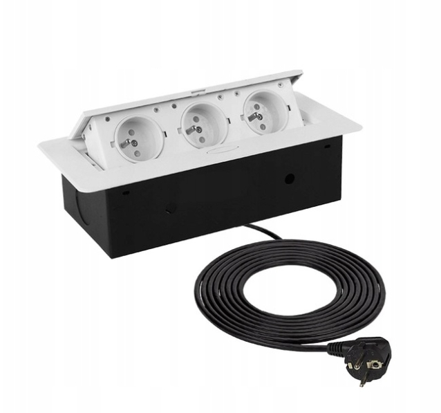 Design Light výklopná zásuvka BOX 3x 230V s 1,5m kabelem bílá