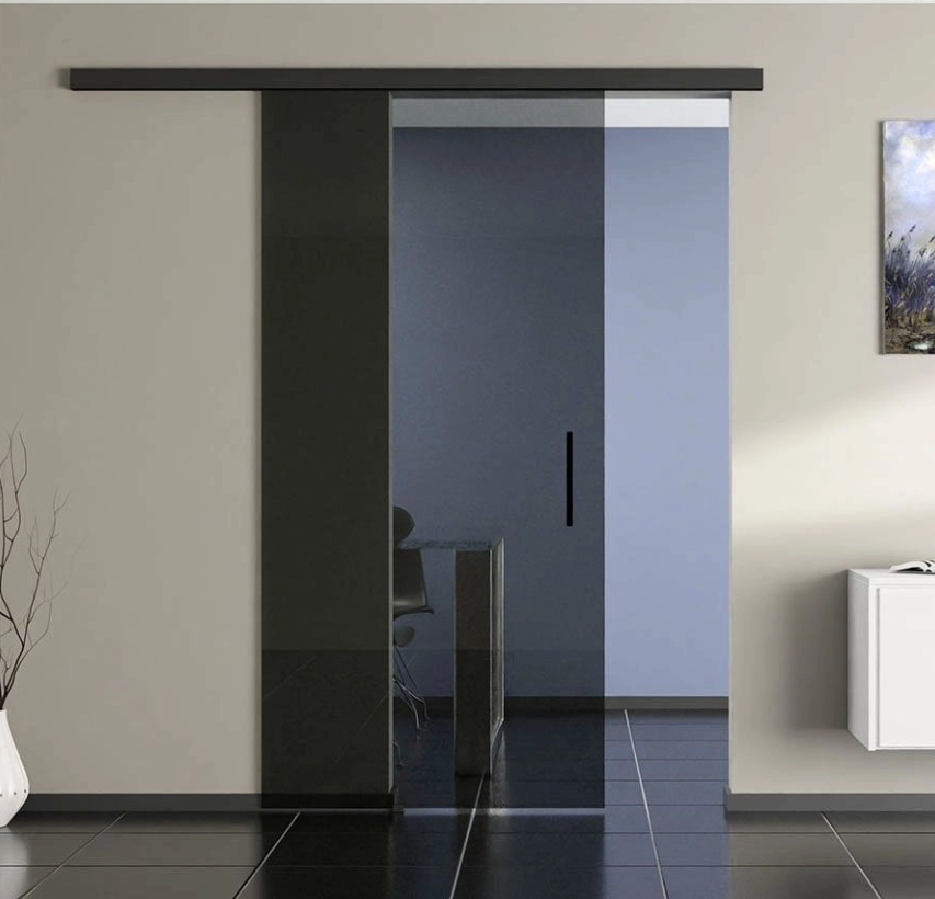 Cemux STARSHIP GLASS sada kování pro skleněné dveře 80 kg s tlumením, kolejnice černá mat