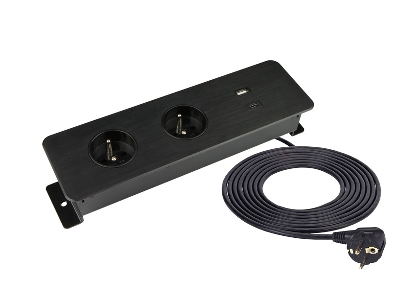 Design Light nábytková zásuvka TAOBOX 2x230V a 2x USB A/C nabíječka, černá