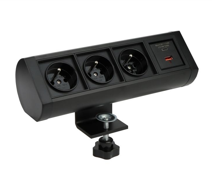 Design Light nábytková zásuvka OFFICEBOX 3x230V a 2x USB A/C nabíječka, černá