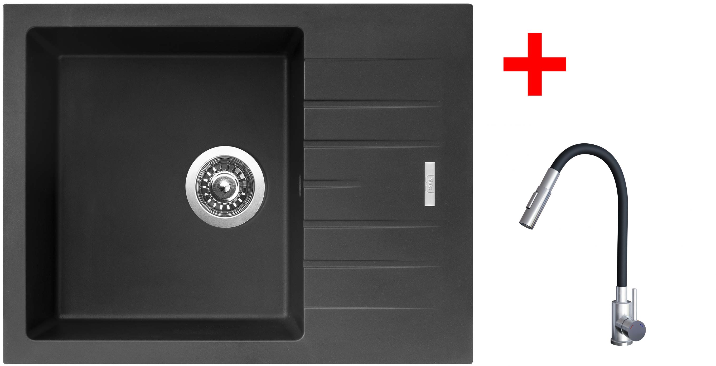 Set Sinks PERFECTO 650 + baterie ELASTA S nerez/černá