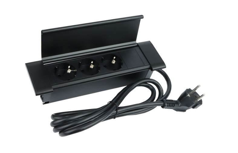 Design Light otevírací zásuvka FLATBOX 3x 230V černá