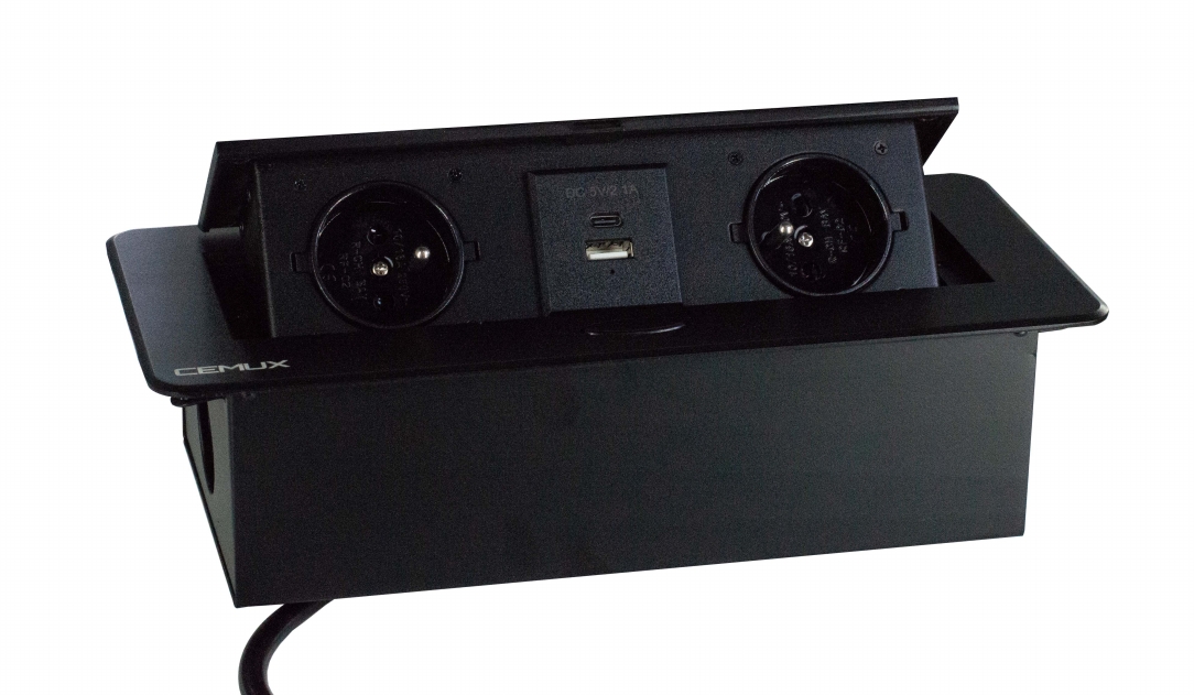 Výklopná zásuvka LIFTBOX 2x230V a 2xUSBA/C nabíječka černá