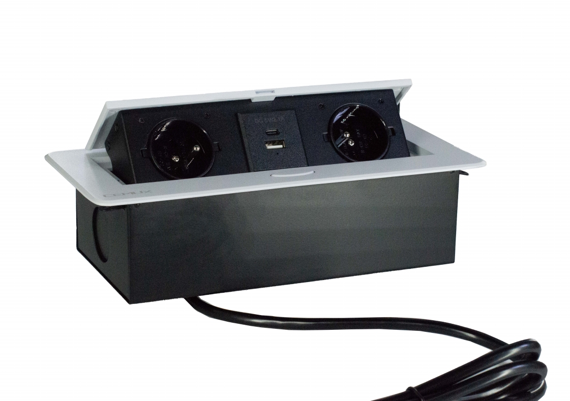 Výklopná zásuvka LIFTBOX 2x230V a 2xUSBA/C nabíječka bílá