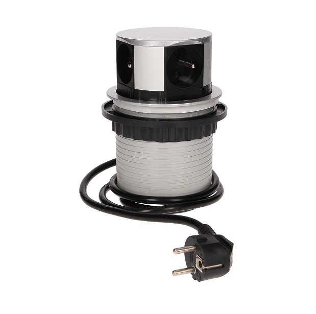 ORNO zásuvka elektro stolová výsuvná nízká 100mm- 4x zásuvka + kabel nerez