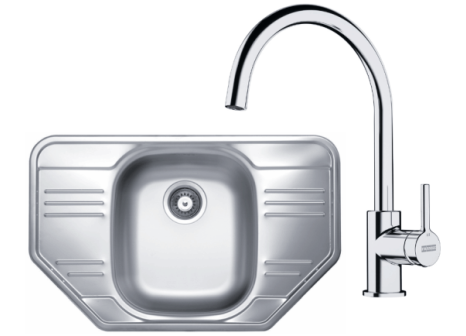 Nerezový rohový dřez + baterie