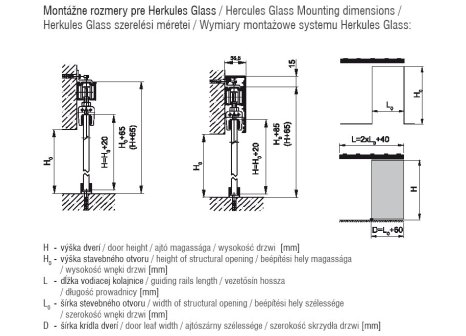 HERKULES -GLASS lišta 4m-100kg -sada na 1 křídlo