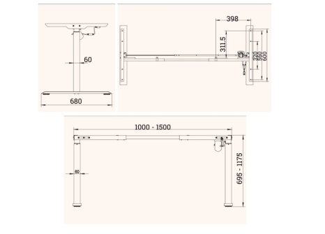 Elektricky stavitelná podnož IN-MORE 1M2S 695-1175 mm bílá