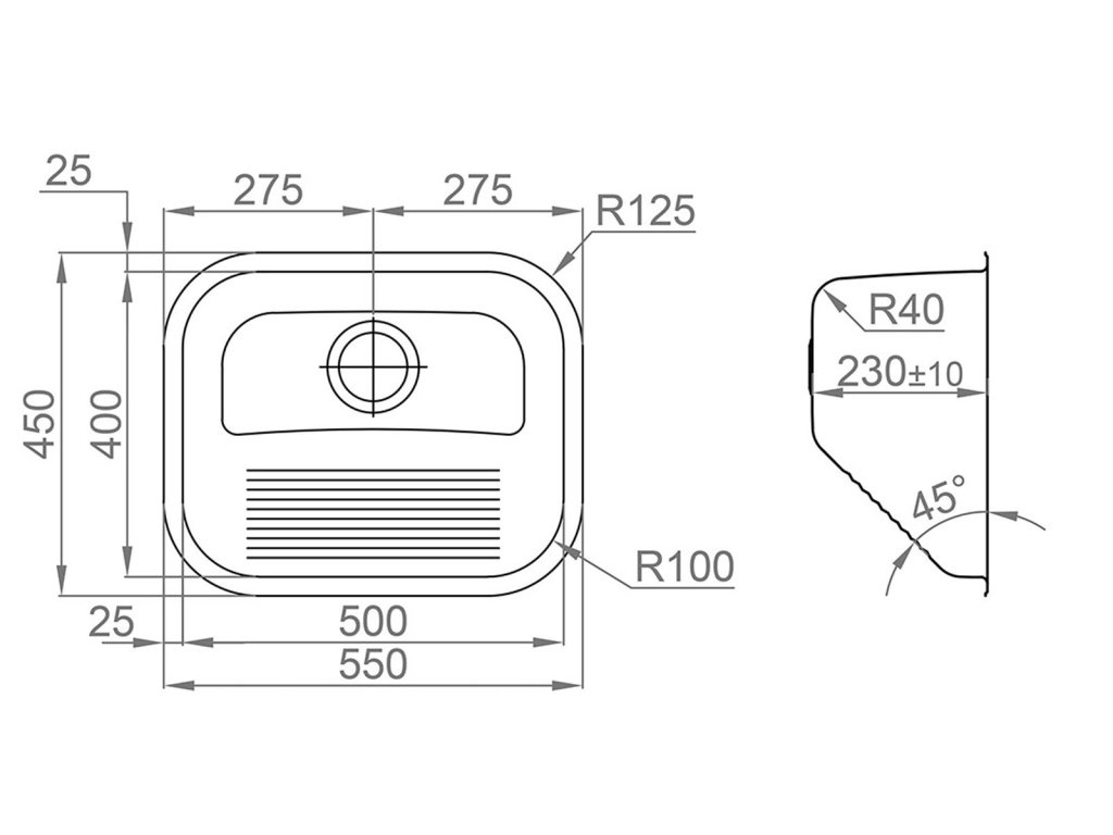 Sinks dřez ACQUAVIVA 550 V 1,0 mm leštěný
