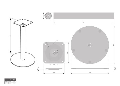 Stolová noha centrální ECO 470 - 445 černá výška 1100 mm