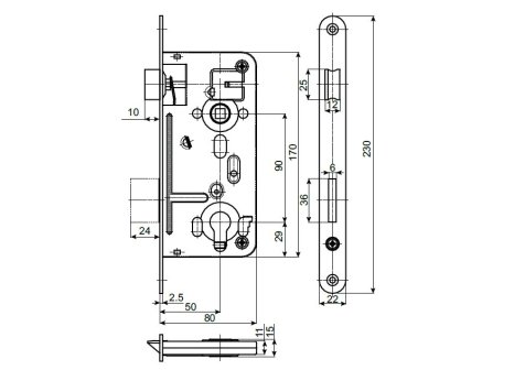 HOBES K24026 zámek zadlabávací rozteč 90 mm/ 80 mm FAB
