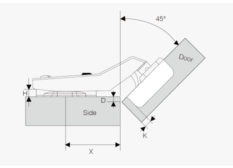 CEMUX závěs CLIP 45° s integrovaným tlumením, excentrem