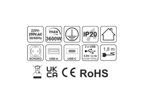 Design Light otevírací zásuvka FLATBOX 3x 230V a 2x USB A/C nabíječka nerez broušená