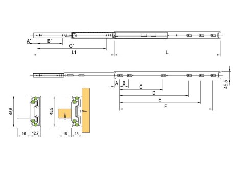 STRONG plnovýsuv kuličkový s podpěrou a bez dotlumení