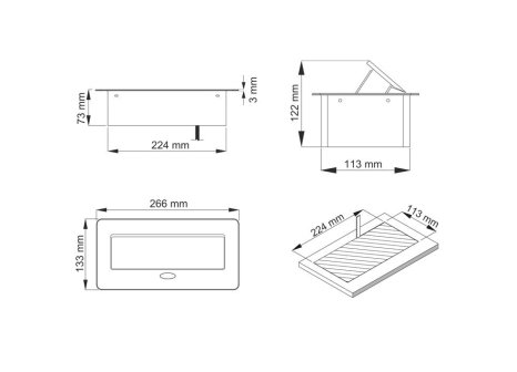 Design Light výklopná zásuvka BOX 2x 230V a 2x USB A/C nabíječka s 3m kabelem černá