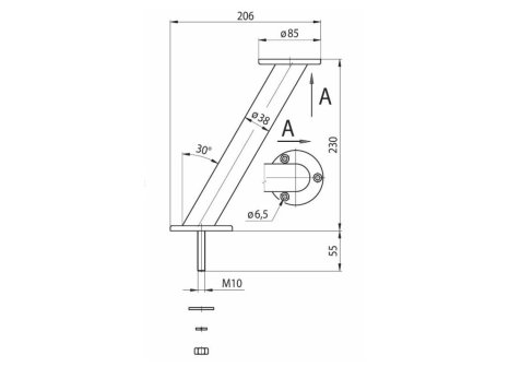 Podpěra barového pultu pr.38mm rovnoběžná černá