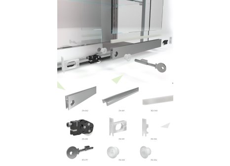 Virtus sada na posuvná skla do vitrín s možností uzamčení 2,4 m hliník elox