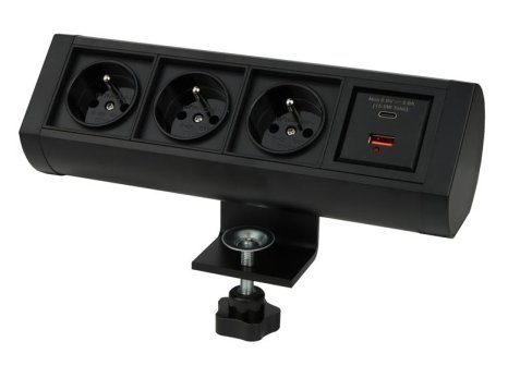 Design Light nábytková zásuvka OFFICEBOX 3x230V a 2x USB A/C nabíječka, černá