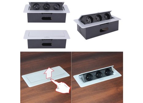 Design Light výklopná zásuvka BOX 3x 230V s 1,5m kabelem hliník