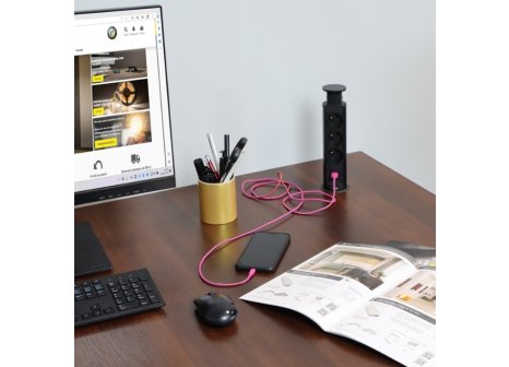 Design Light zásuvka elektro stolová výsuvná věž 60mm- 3x zásuvka+2xUSB A/C černá