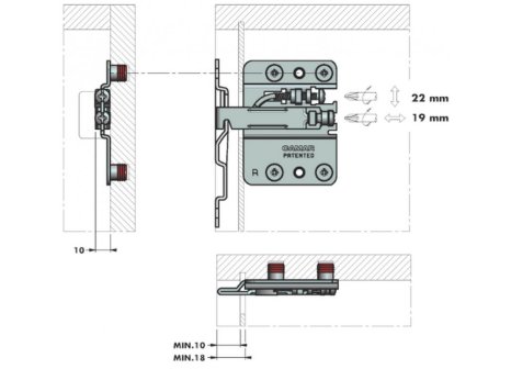 Rektifikační závěs CAMAR 807 kování pro spodní skř. P+ L