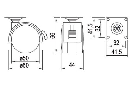 Kolečko průměr 50 mm s plotnou a brzdou