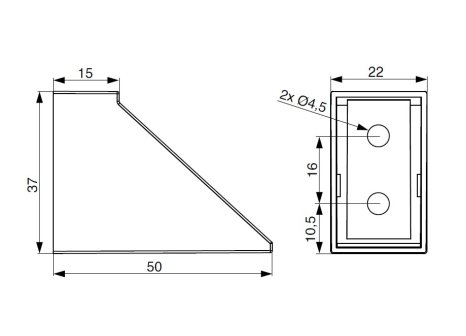 Podpěra šatní tyče hranatá boční antacit
