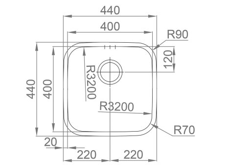 Sinks dřez INDUS 440 V 1,0 mm leštěný