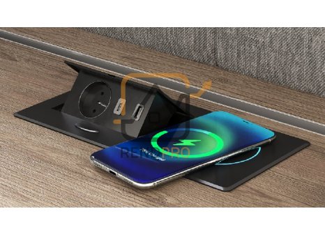 Design Light ZEOBOX výklopná zásuvka 1 x 230V, 2 x USB A/C,indukce,černá