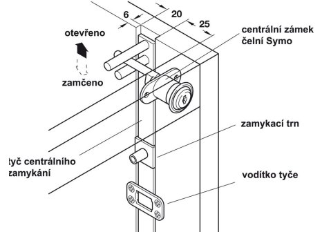 zámek Symo centrální sada táhlo 60 cm + 4x zásuvka - komplet