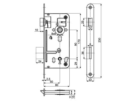 HOBES 536A zámek zadlabávací rozteč 90 mm/ 80 mm klíč