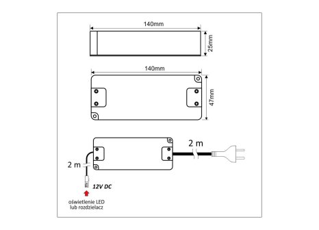 LED napáječ 12V 24W s mini konektorem
