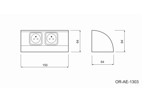 ORNO zásuvka elektro rohová- 2x zásuvka + kabel stříbrná