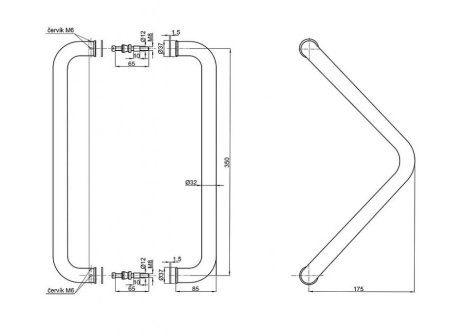 Madlo na dveře tvar V 32x 350 mm nerez