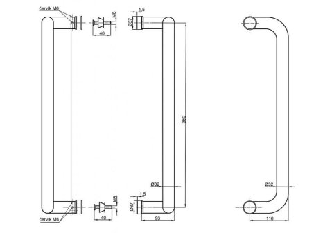Madlo na dveře vyosené 32x 350 mm nerez