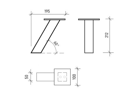 Barové konzoly šikmé 50x50 mm černá výška 212 mm