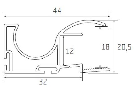 Úchytková lišta S12 délka 2,7 m