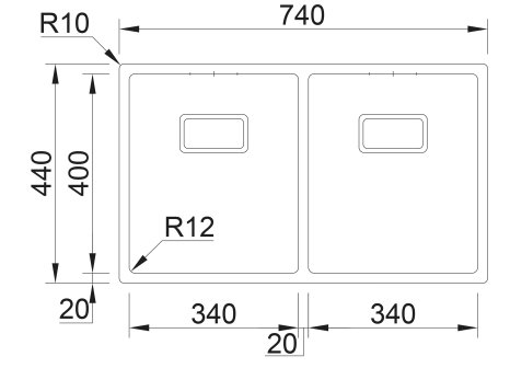 Sinks dvoudřez BOX 740 DUO