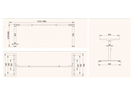 Výškově stavitelná stolová podnož MANUAL 680-900 mm černá