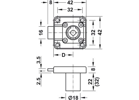 zámek Symo zásuvkový středový 18/22 nikl - komplet