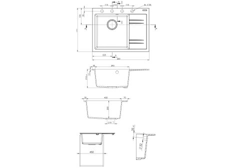 Set Sinks RIM 650 L + baterie VITALIA černá matná
