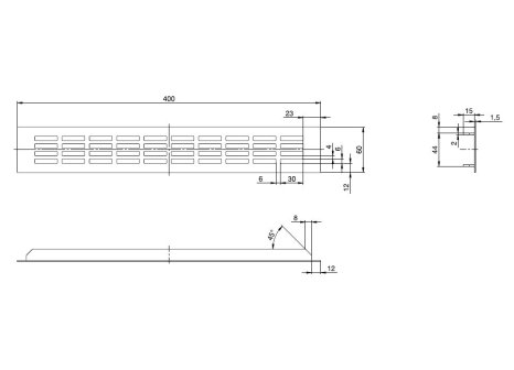 Větrací mřížka hliníková š. 60 mm - imitace nerezi
