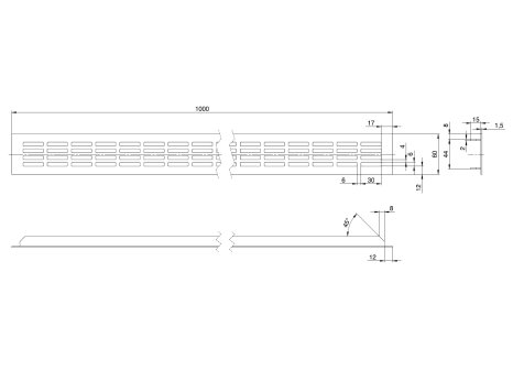Větrací mřížka hliníková š. 60 mm - přírodní elox
